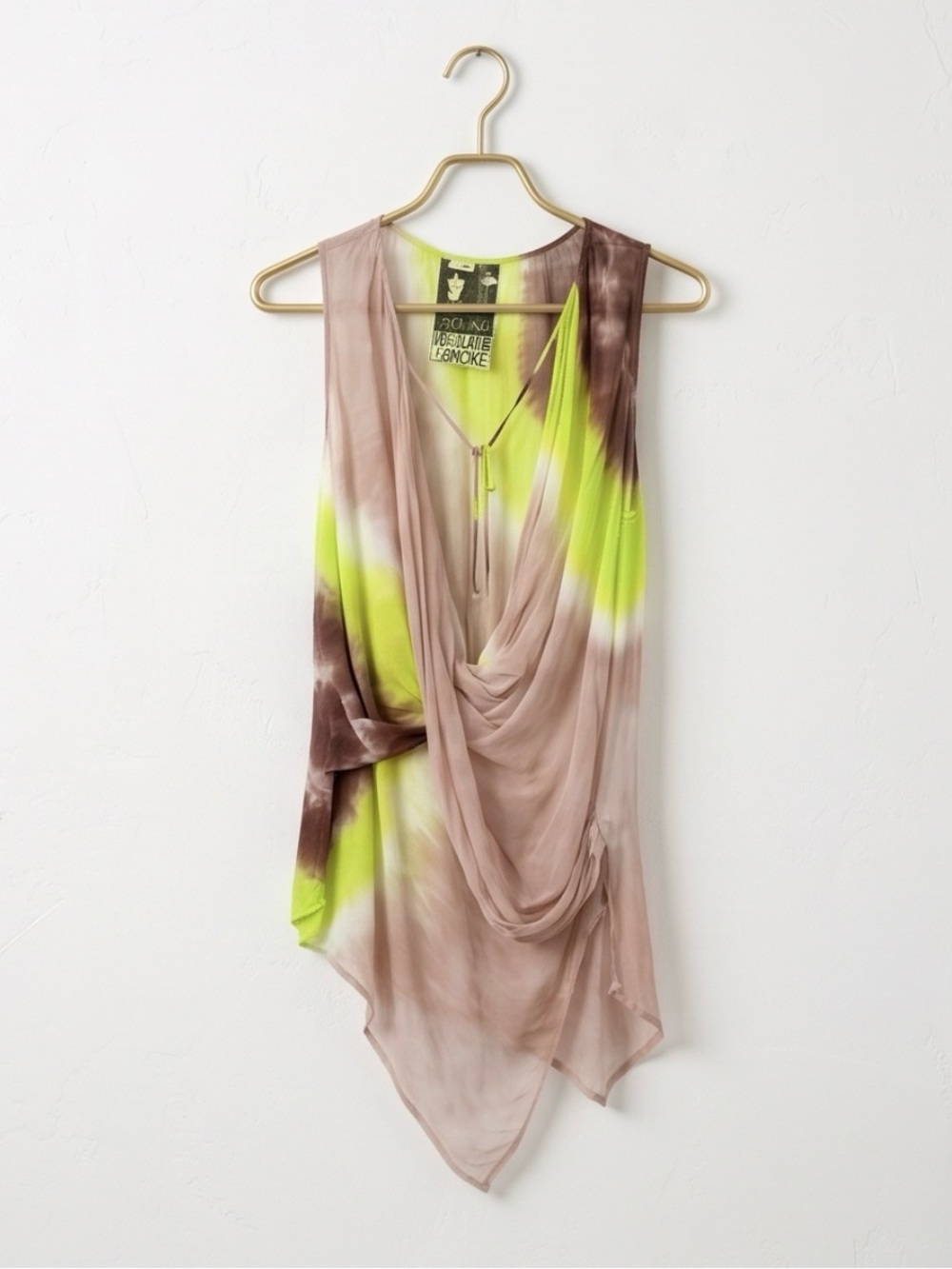 Young Fabulous & Broke Taupe, Neon Yellow & Brown Draped Sleeveless Top